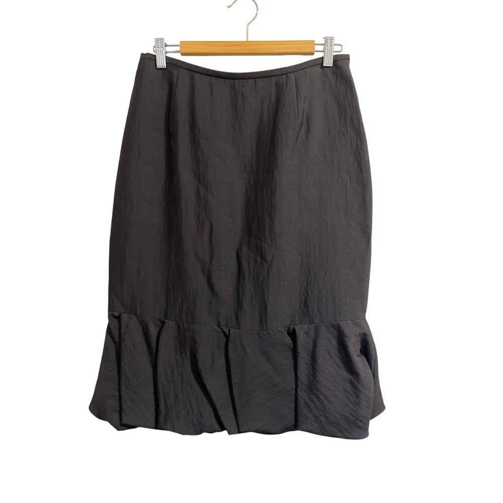 LAFAYETTE 148 New York Black Satin Silk Blend Lined Bubble Hem Skirt sz. 10